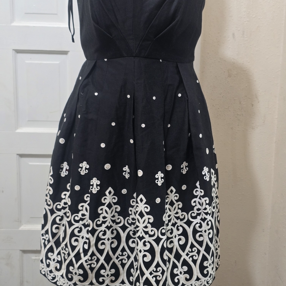 White House Black Market Black Strapless Dress with White Embroidered Hem - Picture 2 of 4